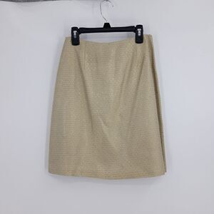 Vintage Cache Polka Dot Jacquard Metallic Gold Mini Pencil Skirt Sz 2